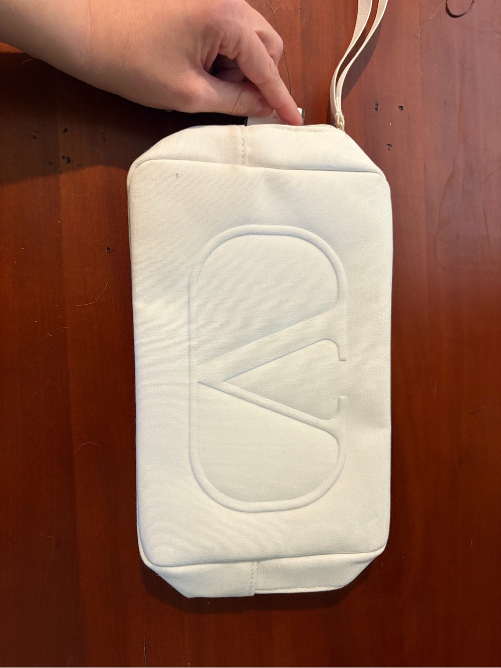 Valentino White Embossed Logo Wristlet / makeup Pouch